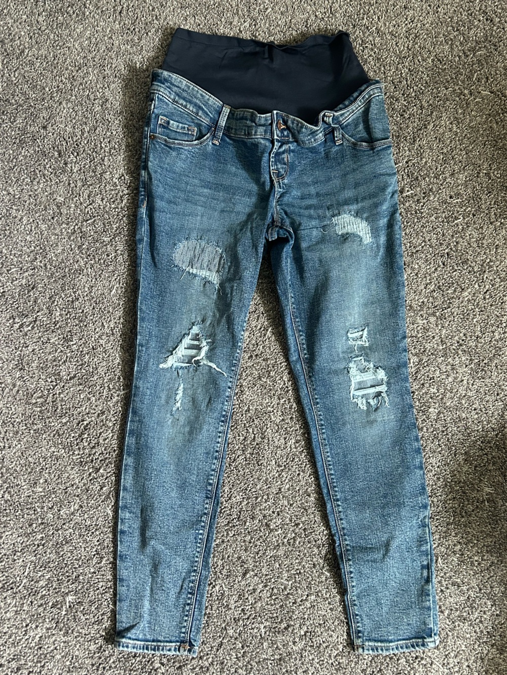 Old Navy Maternity Distressed Blue Denim Jeans - Ripped Detail